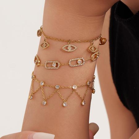 Bracelet à breloques classique pour femme, en acier inoxydable, étanche, couleur or, avec zircon et lettre (1 pièce).