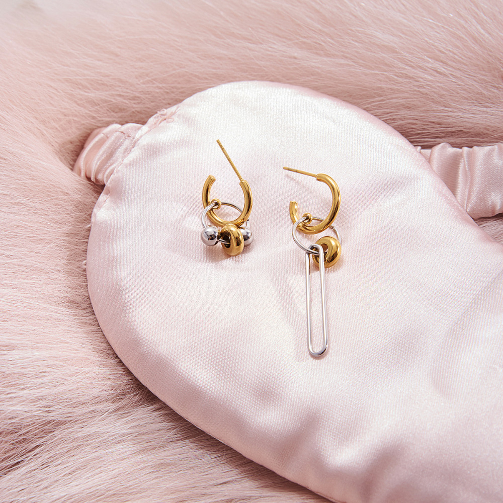 Boucles D'Oreilles Pendantes Minimalistes Et Irrégulières En Acier Inoxydable Étanche, De Couleur Or Et Argent, Pour Femme (1 Paire). Image5