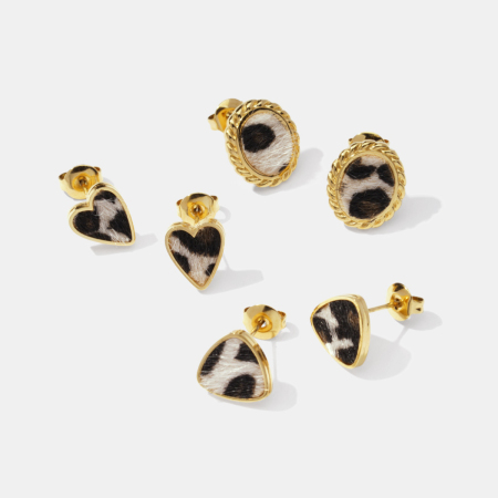 Boucles d'oreilles clous en acier inoxydable imperméables, motif léopard et cœur triangulaire