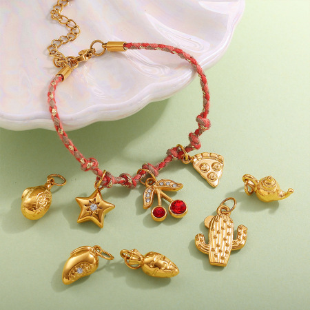 Pendentif DIY en acier inoxydable doré, couleur cerise douce (1 pièce) 2
