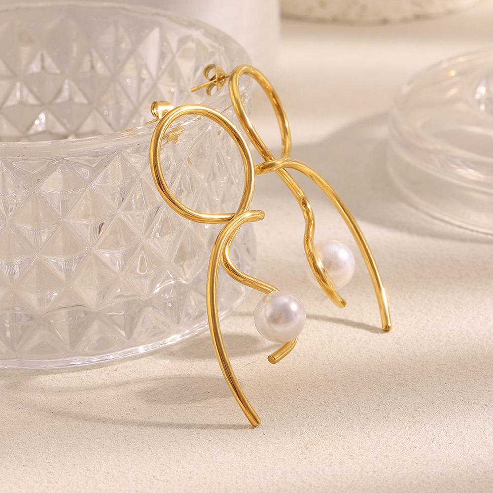 Boucles D'Oreilles Pendantes Pour Femme, En Acier Inoxydable Doré, Imperméables, De Forme Irrégulière (1 Paire). Image5