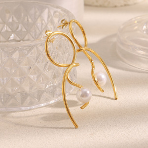 Boucles D'Oreilles Pendantes Pour Femme, En Acier Inoxydable Doré, Imperméables, De Forme Irrégulière (1 Paire). h5 Image5