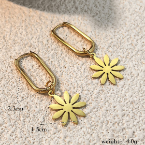 1 Paire De Boucles D'Oreilles Pendantes En Acier Inoxydable Doré, Imperméables, À Motif Floral h5 Image4