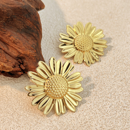 1 paire de boucles d'oreilles puces Sweet Flower en acier inoxydable étanche couleur or