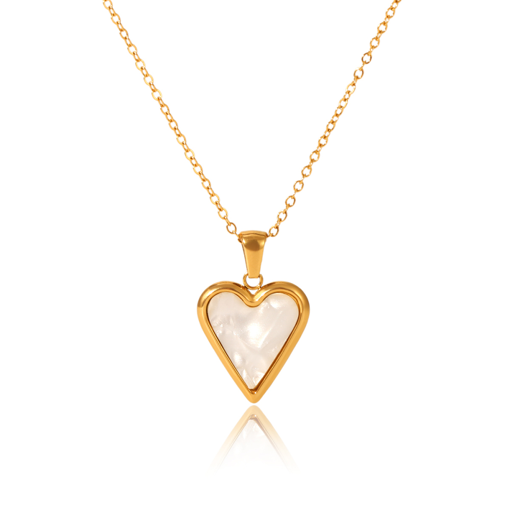 Collier Pendentif Femme Classique En Forme De Cœur, En Acier Inoxydable Étanche, Couleur Or. 