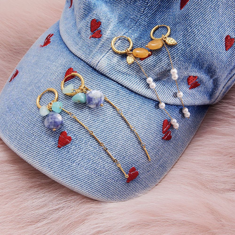 Boucles D'Oreilles Pendantes Pour Femme, En Acier Inoxydable Doré, Avec Pampilles En Pierre Naturelle (1 Paire). Image4