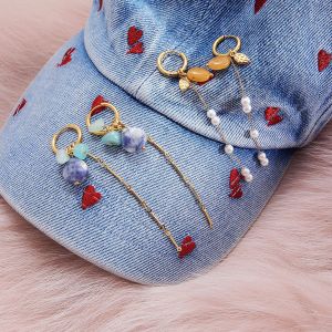 Boucles D'Oreilles Pendantes Pour Femme, En Acier Inoxydable Doré, Avec Pampilles En Pierre Naturelle (1 Paire). h5 Image4