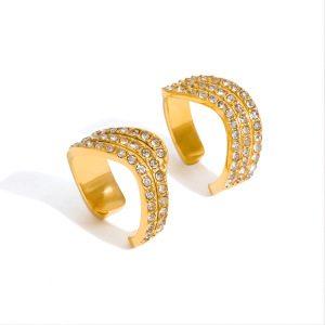 1 Paire De Manchettes D'Oreilles Pour Femmes, Collection Intricate Series Classic Curve, En Acier Inoxydable Étanche, Couleur Or h5