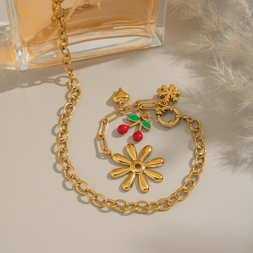 Ensemble Collier Et Collier Romantique En Acier Inoxydable Couleur Or, Orné D'Un Motif De Cerisier. Image4