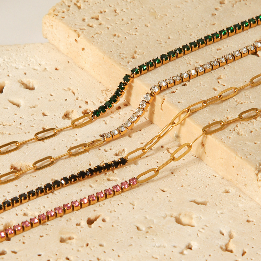 Bracelet Chaîne Femme Daily Patchwork En Acier Inoxydable Étanche Couleur Or (1 Pièce) Image4