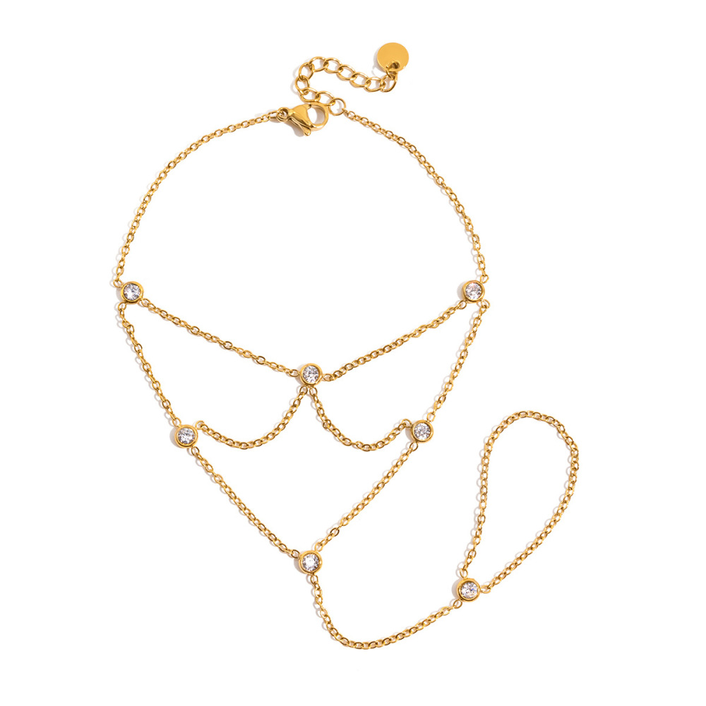 Bracelet Chaîne Femme Classic Lines En Acier Inoxydable Étanche Couleur Or Avec Zircon (1 Pièce) 