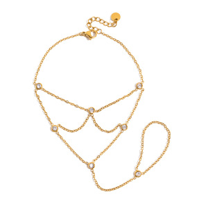 Bracelet Chaîne Femme Classic Lines En Acier Inoxydable Étanche Couleur Or Avec Zircon (1 Pièce) h5 