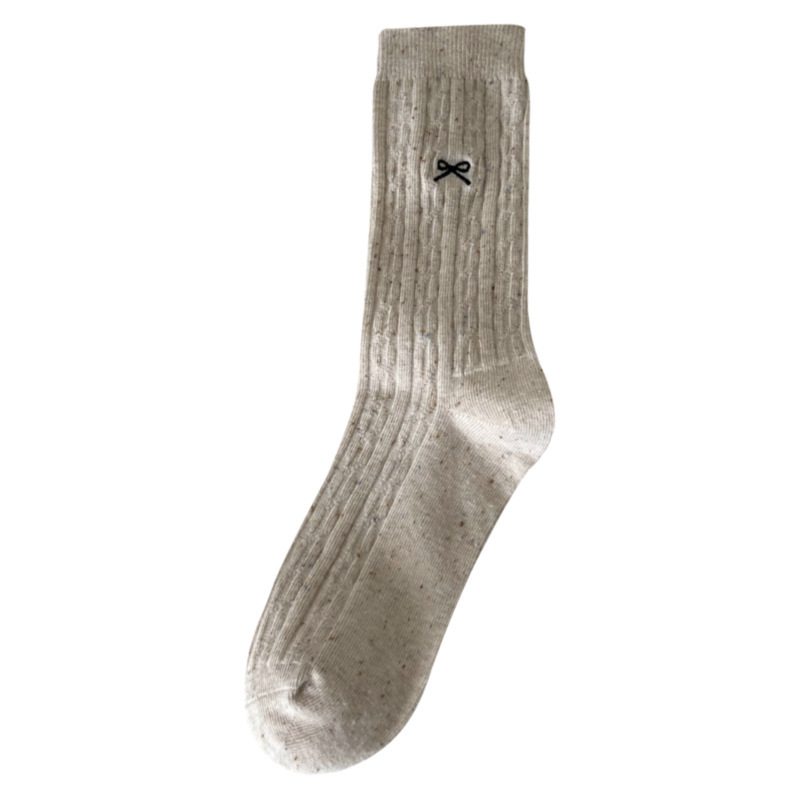 1 Paire De Chaussettes Mi-Mollet En Coton Pour Femme Avec Nœud De Couleur Unie h5Image4