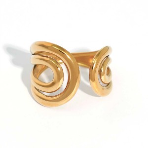 Bague Femme Rétro De Forme Irrégulière, Ajourée, En Acier Inoxydable Étanche (1 Pièce) h5 