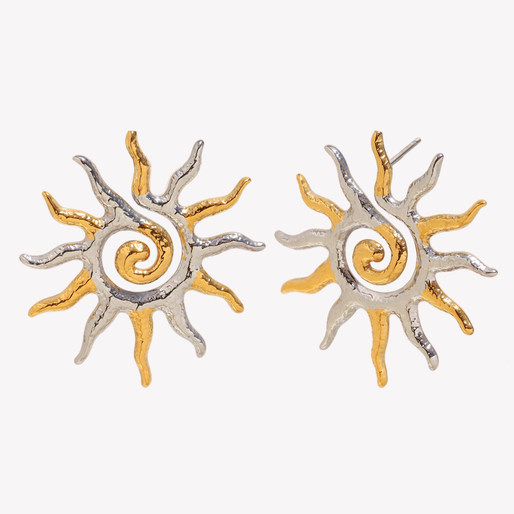 1 Paire De Boucles D'Oreilles Puces Classiques Sun En Acier Inoxydable Étanche Couleur Or Pour Femme