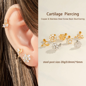 Boucle D'Oreille Piercing En Forme De Cœur Et De Fleur, Couleur Cuivre Et Or, Zircone h5 Image4
