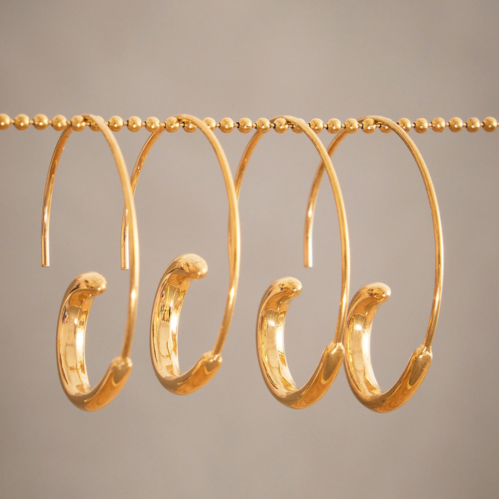 1 Paire De Boucles D'Oreilles Créoles Minimalistes Irrégulières En Acier Inoxydable Étanche Couleur Or Pour Femme Image2