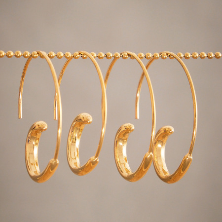 1 paire de boucles d'oreilles créoles minimalistes irrégulières en acier inoxydable étanche couleur or pour femme 2