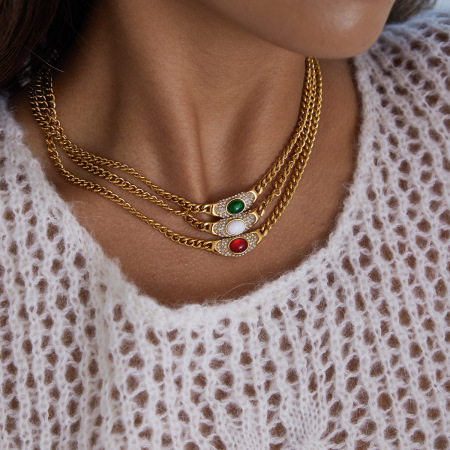Collier pendentif vintage rond en acier inoxydable étanche couleur or pour femme (1 pièce) 2