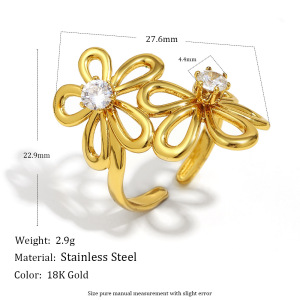 Bague Pour Femme En Acier Inoxydable De Forme Irrégulière, Étanche, Couleur Or, Ornée D'Un Zircon. h5 