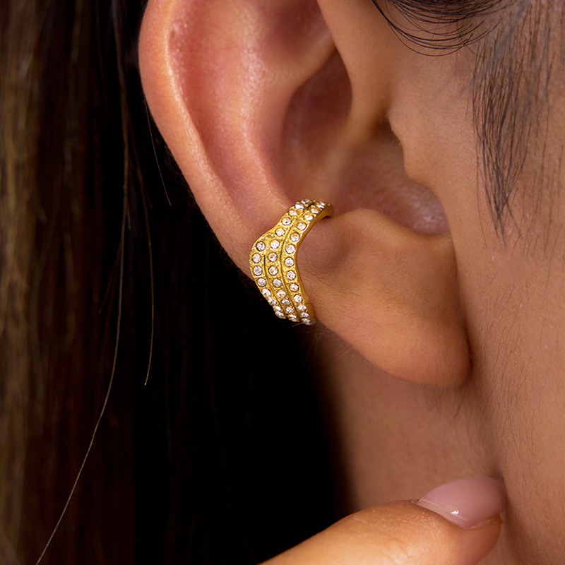 1 Paire De Manchettes D'Oreilles Pour Femmes, Collection Intricate Series Classic Curve, En Acier Inoxydable Étanche, Couleur Or h5Image3