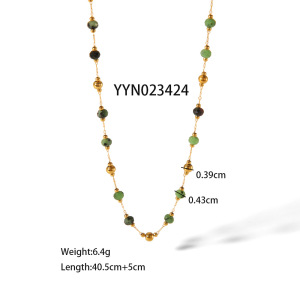 Ensemble De Bijoux Pour Femmes Comprenant 1 Pièce De Perles Ethniques Rondes En Acier Inoxydable Étanche Couleur Or Et Pierre Naturelle h5 