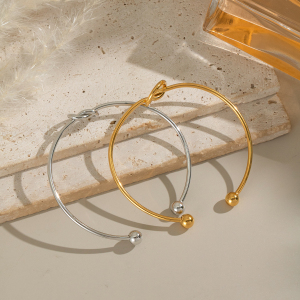 Bracelet Manchette Simple Torsadé En Acier Inoxydable Étanche Couleur Or (1 Pièce) h5 Image3