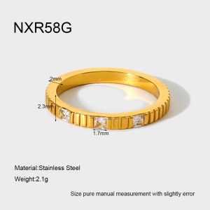 Bague Minimaliste En Acier Inoxydable, Étanche, Couleur Or, Avec Zircon Et Lignes Simples (1 Pièce). h5 