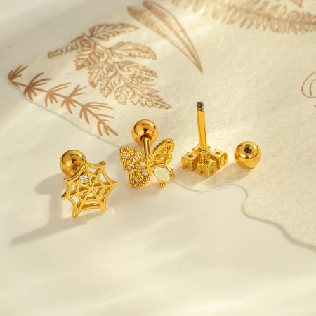 Boucle d'oreille piercing fleur cuivre or zircon 1 pièce 2