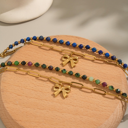 Bracelet en acier inoxydable étanche avec perles de pierre naturelle (1 pièce) 2