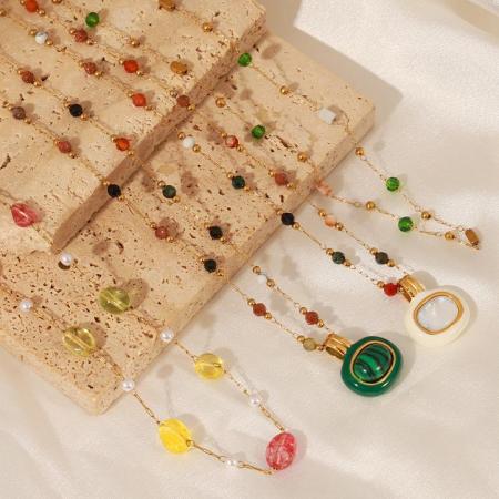 Ensembles de bijoux pour femmes en acier inoxydable de forme classique irrégulière, étanches, couleur or et pierres naturelles
