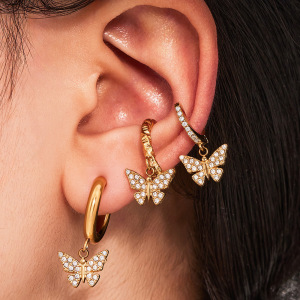 Boucles D'Oreilles Pendantes Pour Femme, Motif Papillon, En Acier Inoxydable Étanche, Couleur Or (1 Paire). h5 Image5