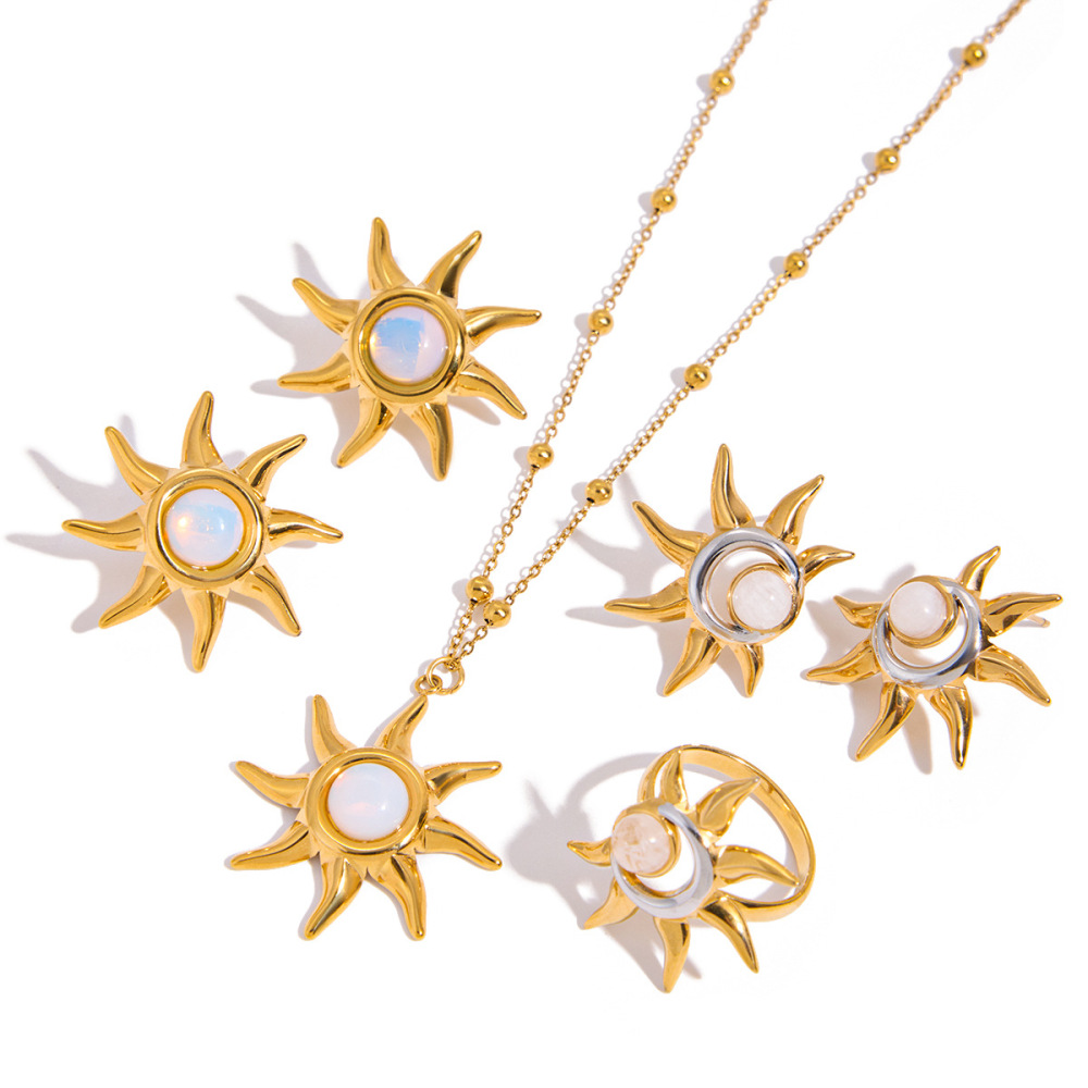 Ensembles De Bijoux Pour Femmes Classic Sun En Acier Inoxydable Étanche Couleur Or h5Image10