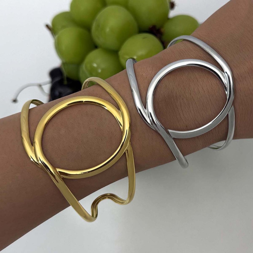 Bracelet Manchette Pour Femme, En Acier Inoxydable, Étanche, De Forme Irrégulière Et Naturelle (1 Pièce). Image10