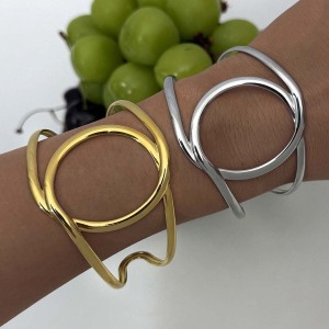 Bracelet Manchette Pour Femme, En Acier Inoxydable, Étanche, De Forme Irrégulière Et Naturelle (1 Pièce). h5 Image10