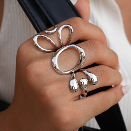 Bague femme rétro de forme irrégulière en acier inoxydable étanche couleur or (1 pièce)