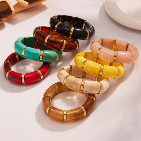 Bracelet pour femme en résine de forme annulaire, couleur or, série élégante, 1 pièce