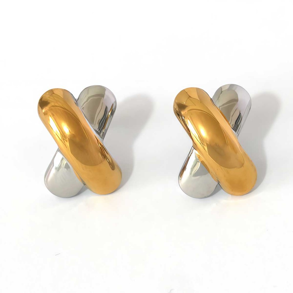 Boucles D'Oreilles Puces Pour Femme, Collection Simple Series Daily Patchwork, En Acier Inoxydable Étanche, Couleur Or (1 Pièce). 
