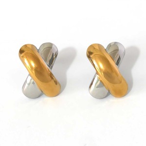 Boucles D'Oreilles Puces Pour Femme, Collection Simple Series Daily Patchwork, En Acier Inoxydable Étanche, Couleur Or (1 Pièce). h5 