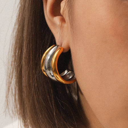 1 paire de boucles d'oreilles à tige pour femme, couleurs mixtes or et argent, pour un usage quotidien