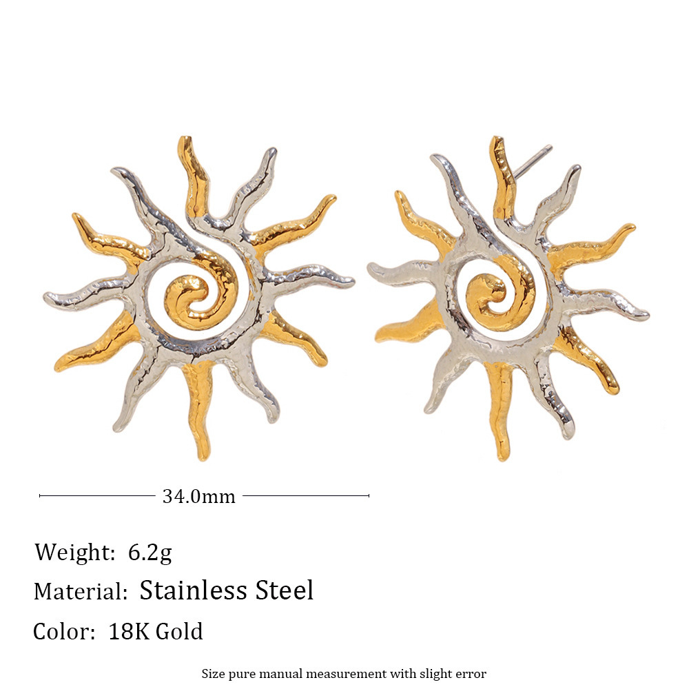 1 Paire De Boucles D'Oreilles Puces Classiques Sun En Acier Inoxydable Étanche Couleur Or Pour Femme h5Image2
