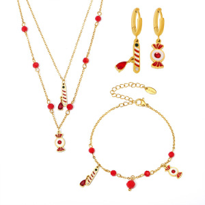 Ensembles De Bijoux Pour Femmes En Acier Inoxydable, Étanches, Couleur Or Et Grenat, Motif Noël h5 Image2