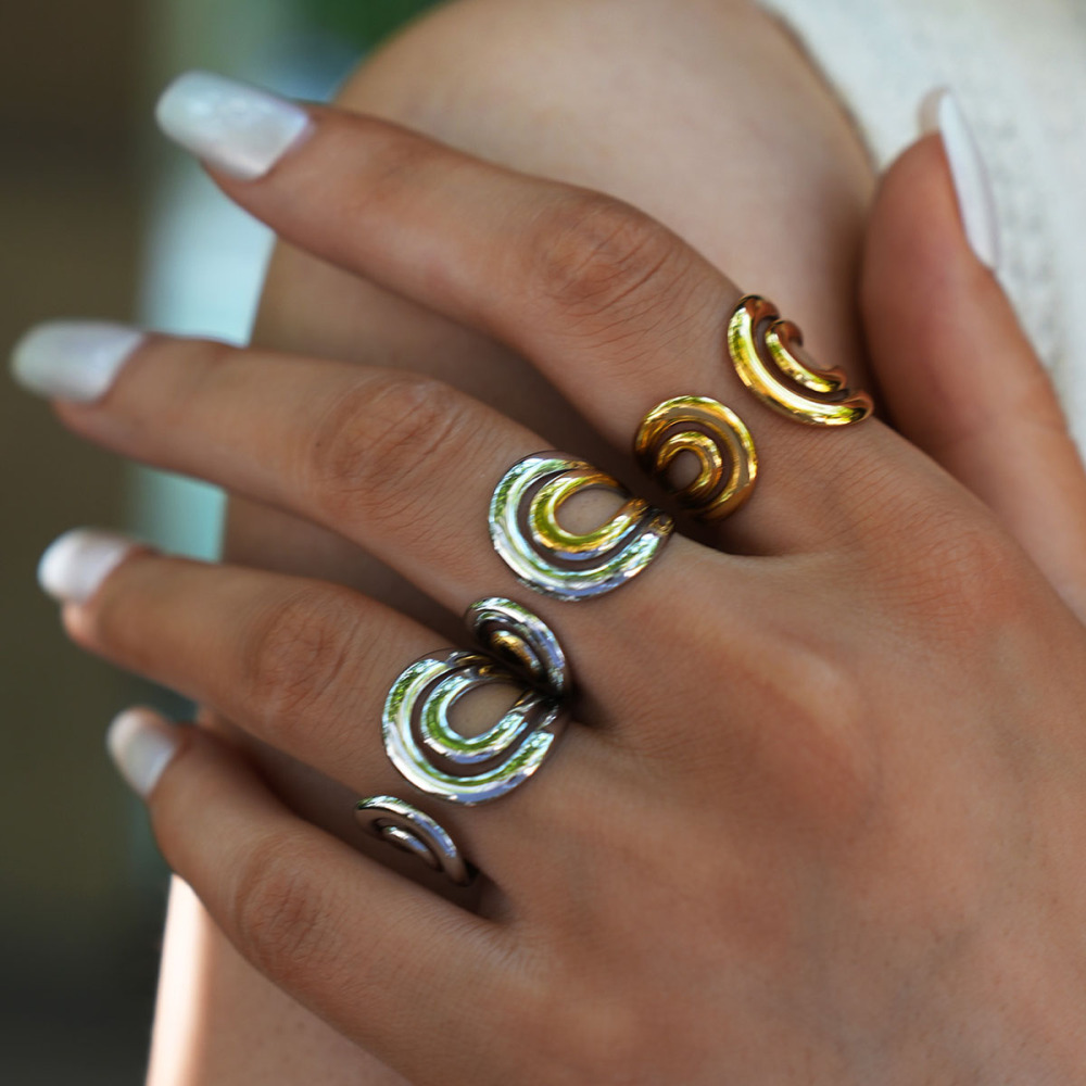 Bague Femme Rétro De Forme Irrégulière, Ajourée, En Acier Inoxydable Étanche (1 Pièce) Image5