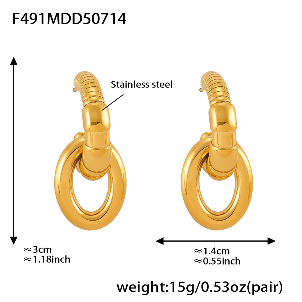 1 Paire De Boucles D'Oreilles Créoles Simples En Acier Inoxydable Étanche Couleur Or Pour Femme