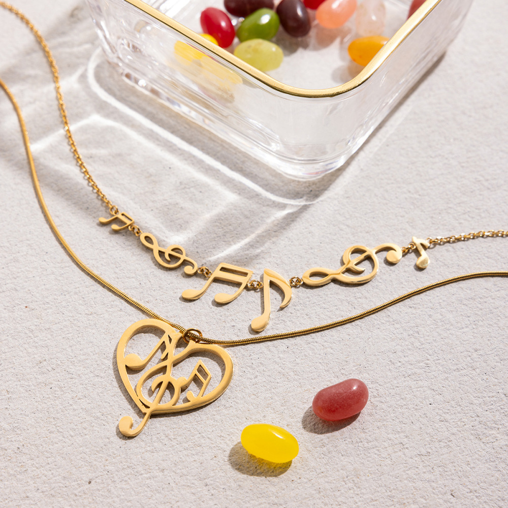 Collier Pendentif Femme En Acier Inoxydable Doré, Étanche, Avec Message Romantique (1 Pièce) Image4