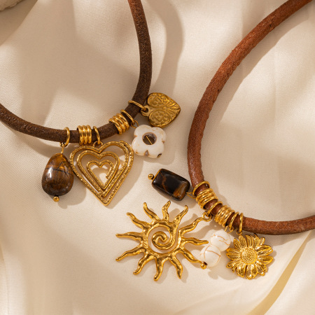 Collier pendentif cœur soleil en acier inoxydable étanche couleur or (1 pièce) 2