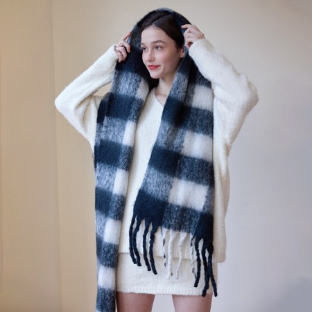 Écharpe d'hiver classique à carreaux en polyester pour femme, 1 pièce