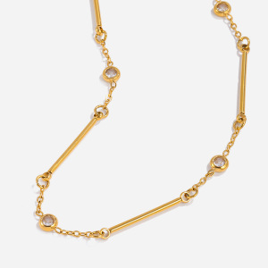 Collier Chaîne Minimaliste Patchwork En Acier Inoxydable Imperméable Couleur Or Pour Femme (1 Pièce) h5 Image7