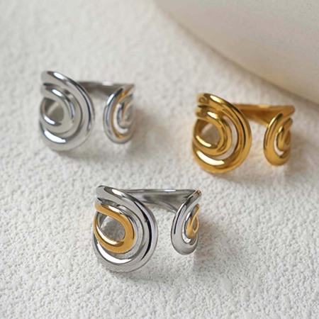 Bague femme rétro de forme irrégulière, ajourée, en acier inoxydable étanche (1 pièce)