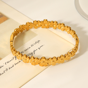 Bracelet Jonc Simple Pour Femme, Motif Floral Quotidien, En Acier Inoxydable Étanche, Couleur Or (1 Pièce) h5 Image6